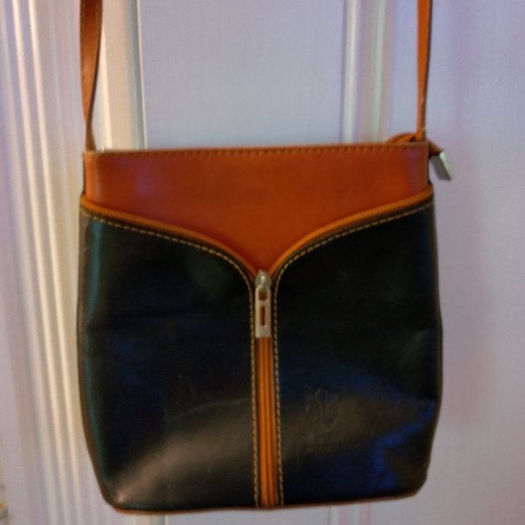 Vera Pelle Crossbody Bag Made in Italy Leather Zipper Front Nice - Picture 1 of 12